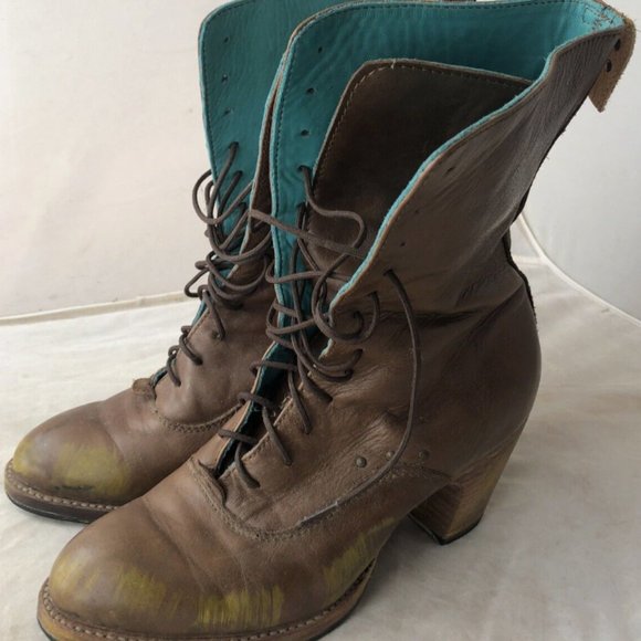 PS Kaufman  Brown Crosswalk Leather Block Heel Lace Up Ankle Boots Size 9.5 - Picture 4 of 7